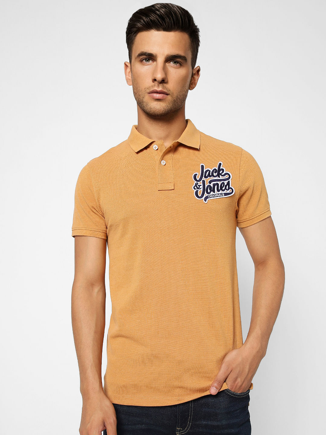 Yellow Logo Print Polo T-shirt