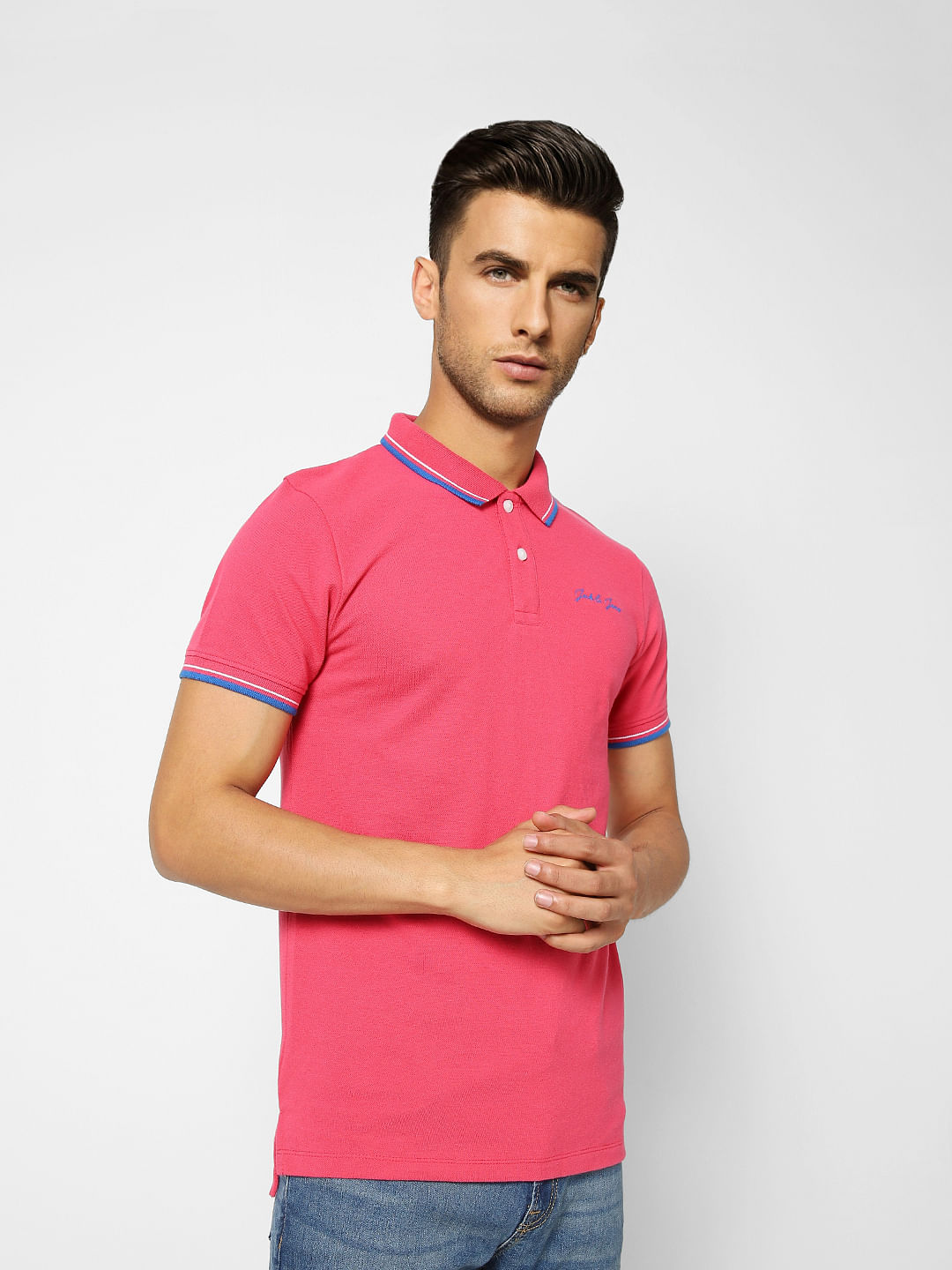 Pink Contrast Tipping Polo T-shirt