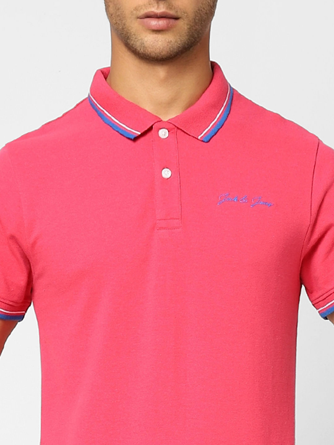 Pink Contrast Tipping Polo T-shirt