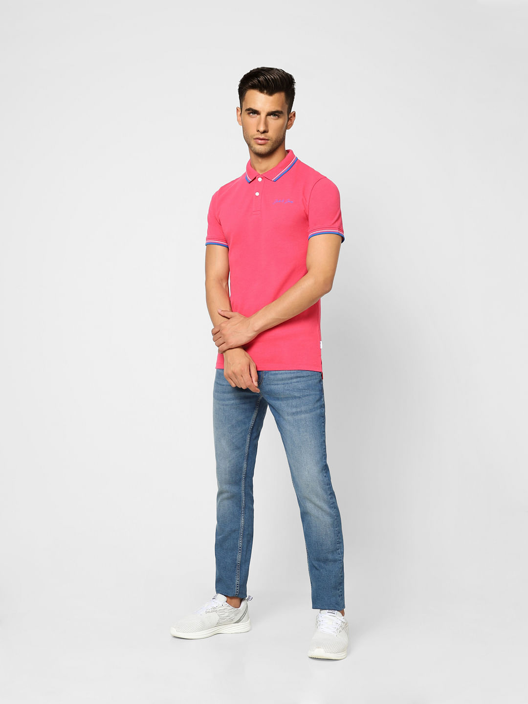 Pink Contrast Tipping Polo T-shirt