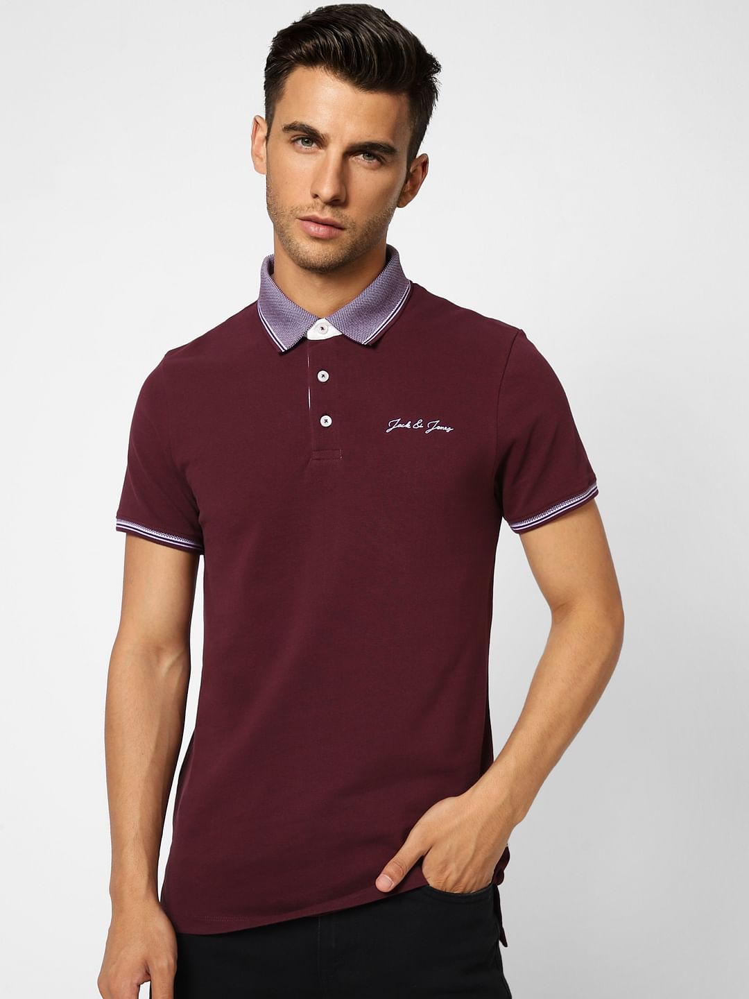 Burgundy Contrast Tipping Polo T-shirt