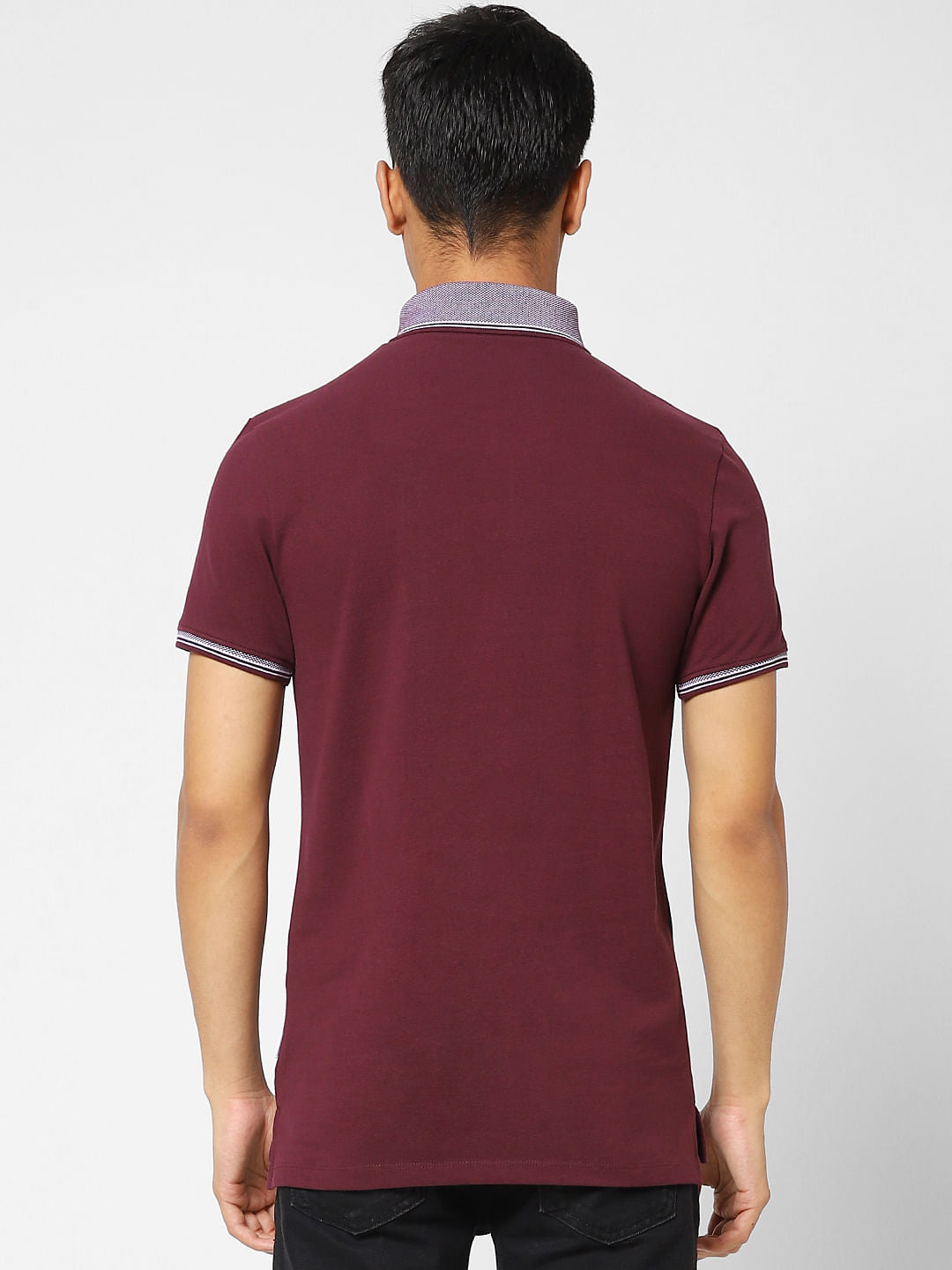 Burgundy Contrast Tipping Polo T-shirt