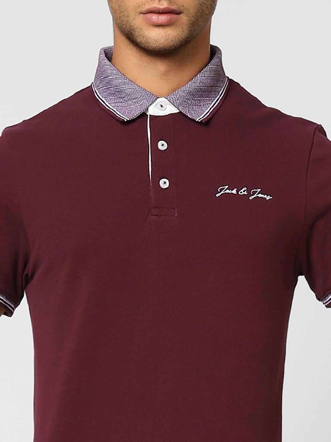 Burgundy Contrast Tipping Polo T-shirt