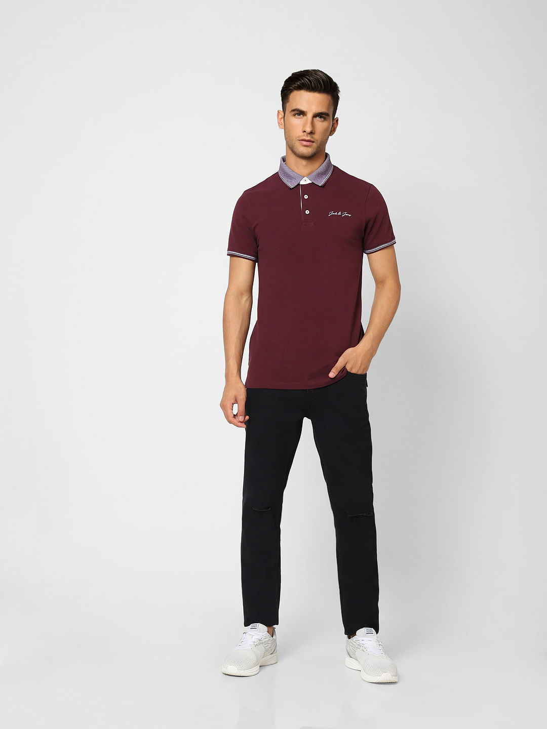 Burgundy Contrast Tipping Polo T-shirt