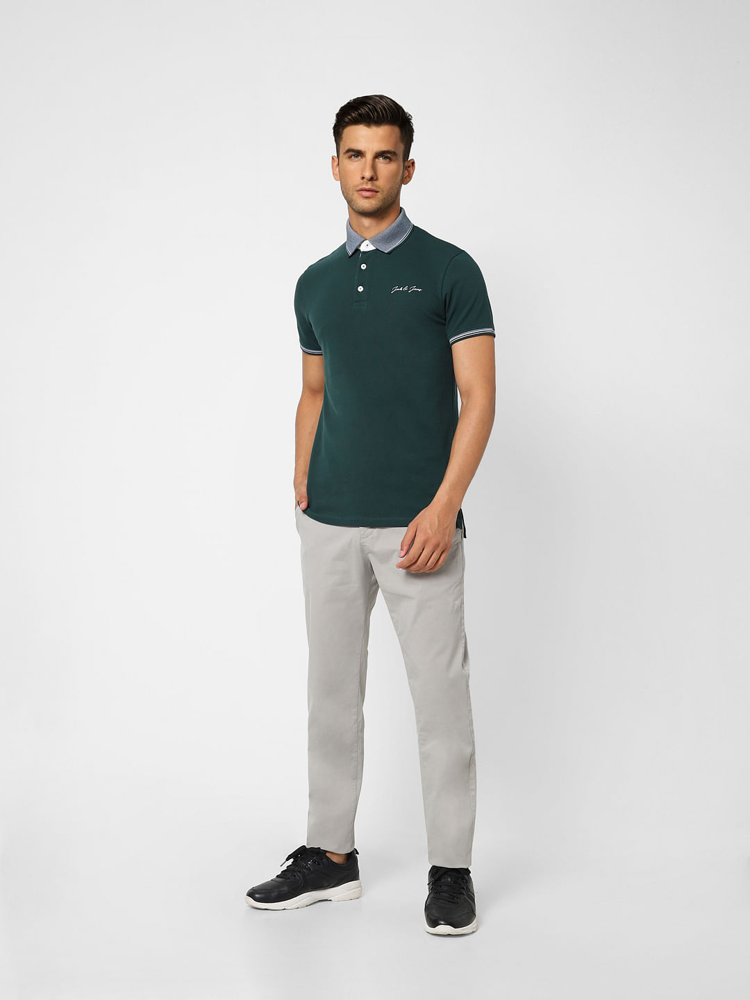 Dark Green Contrast Tipping Polo T-shirt