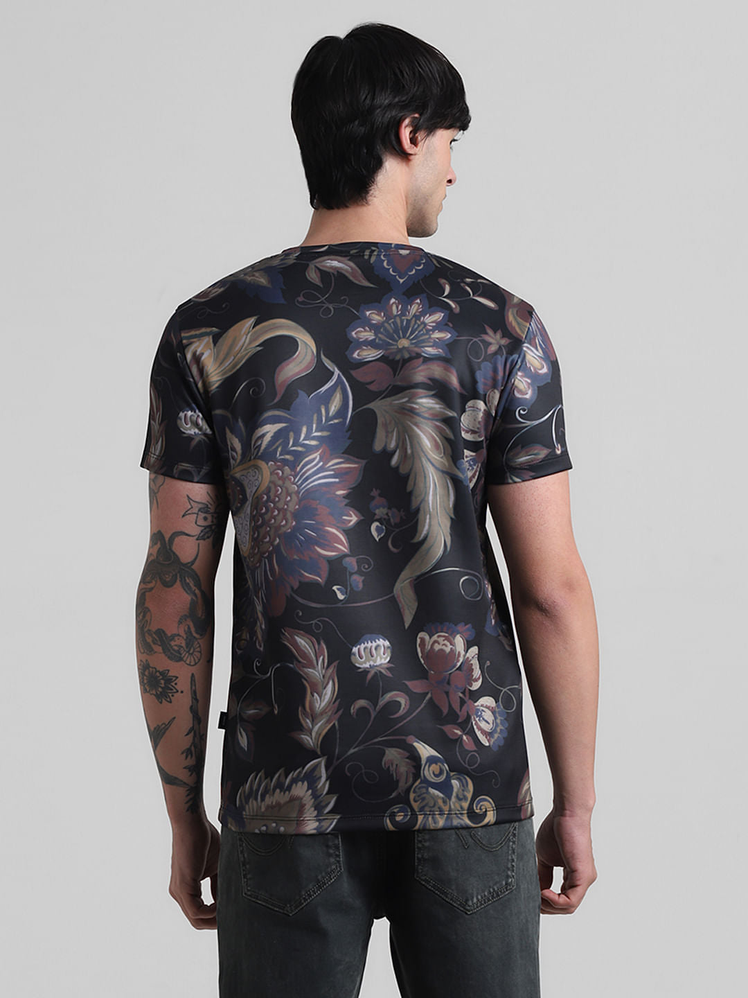 Black Floral Crew Neck T-shirt