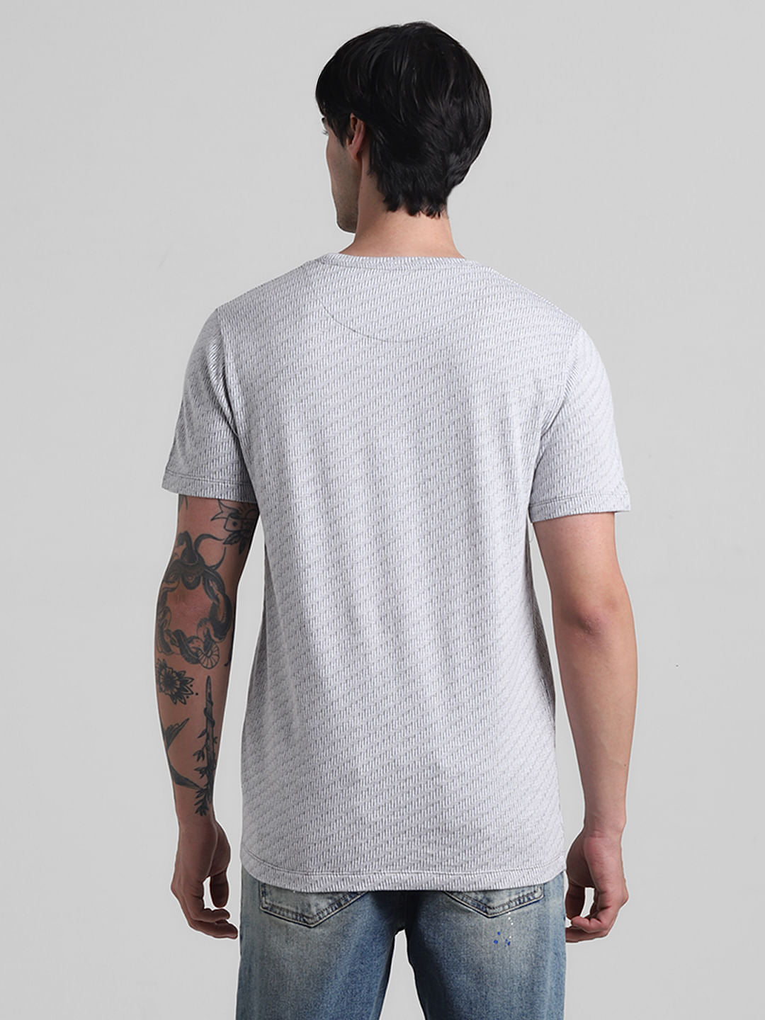 Grey Textured Crew Neck T-shirt