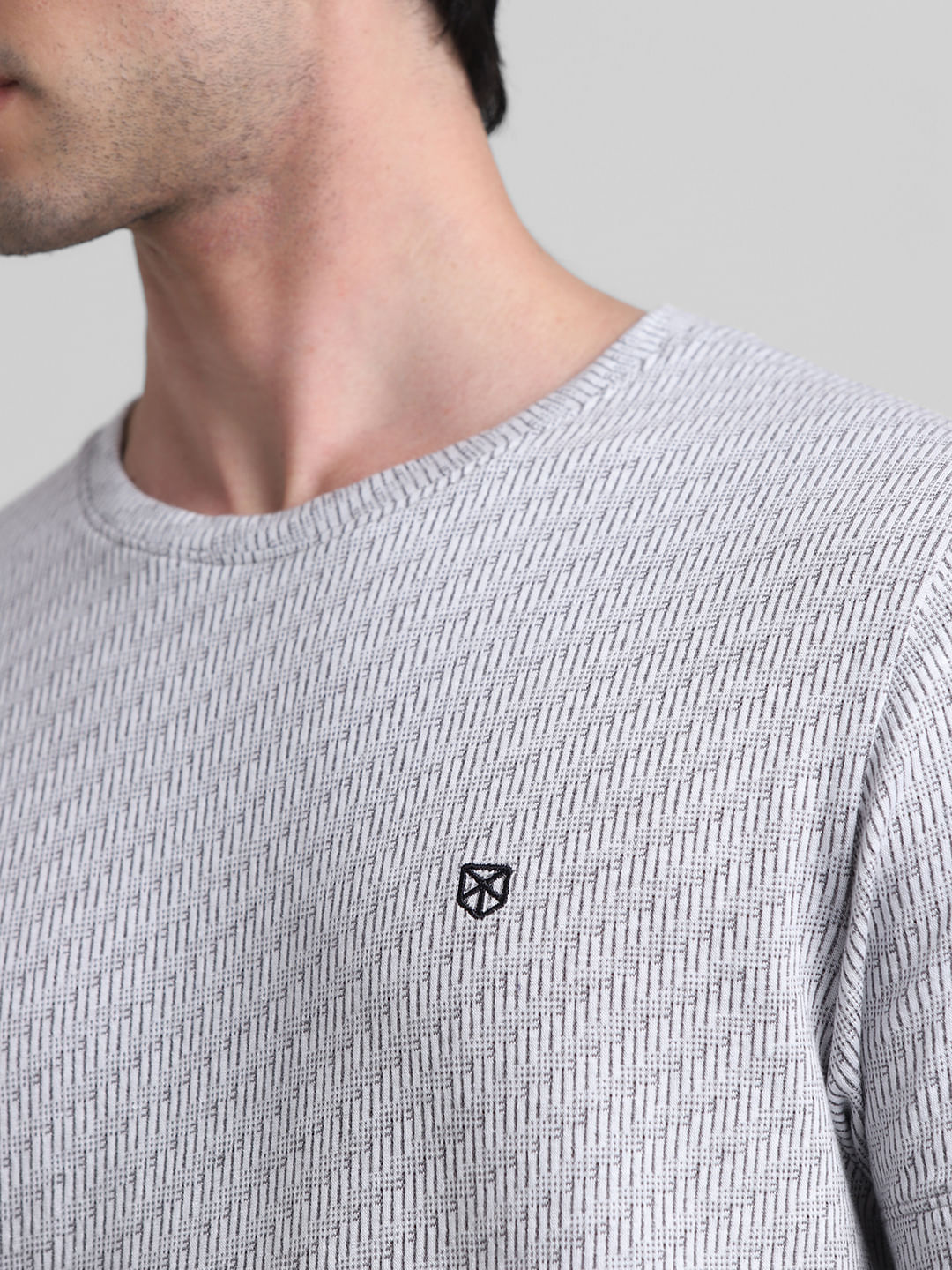 Grey Textured Crew Neck T-shirt