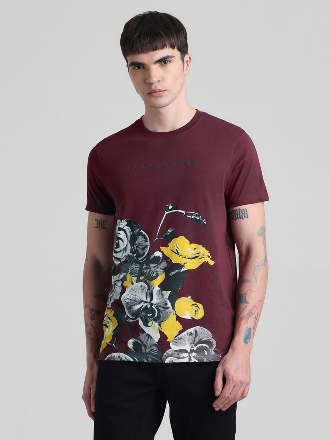 Maroon Floral Crew Neck T-shirt