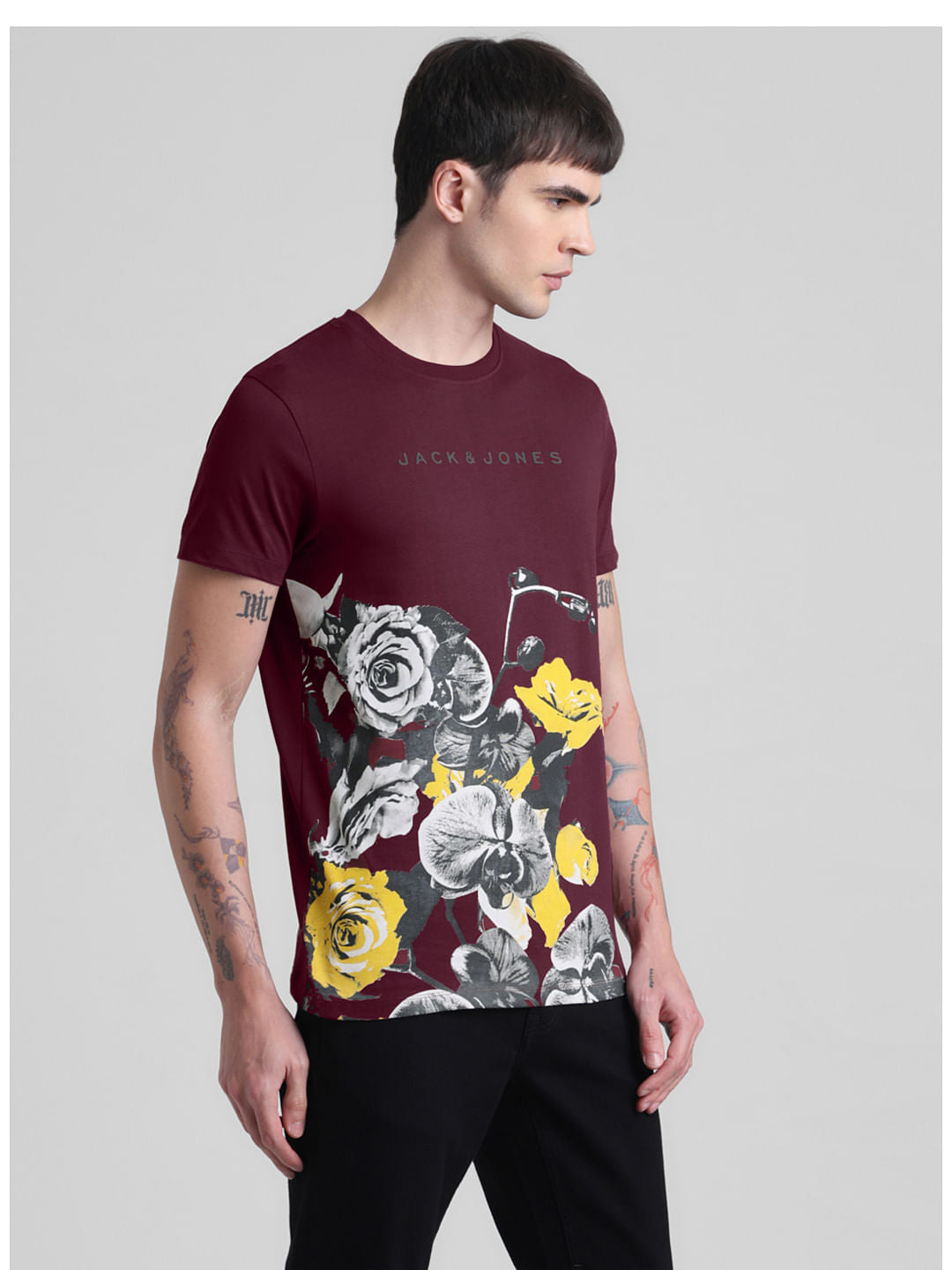 Maroon Floral Crew Neck T-shirt