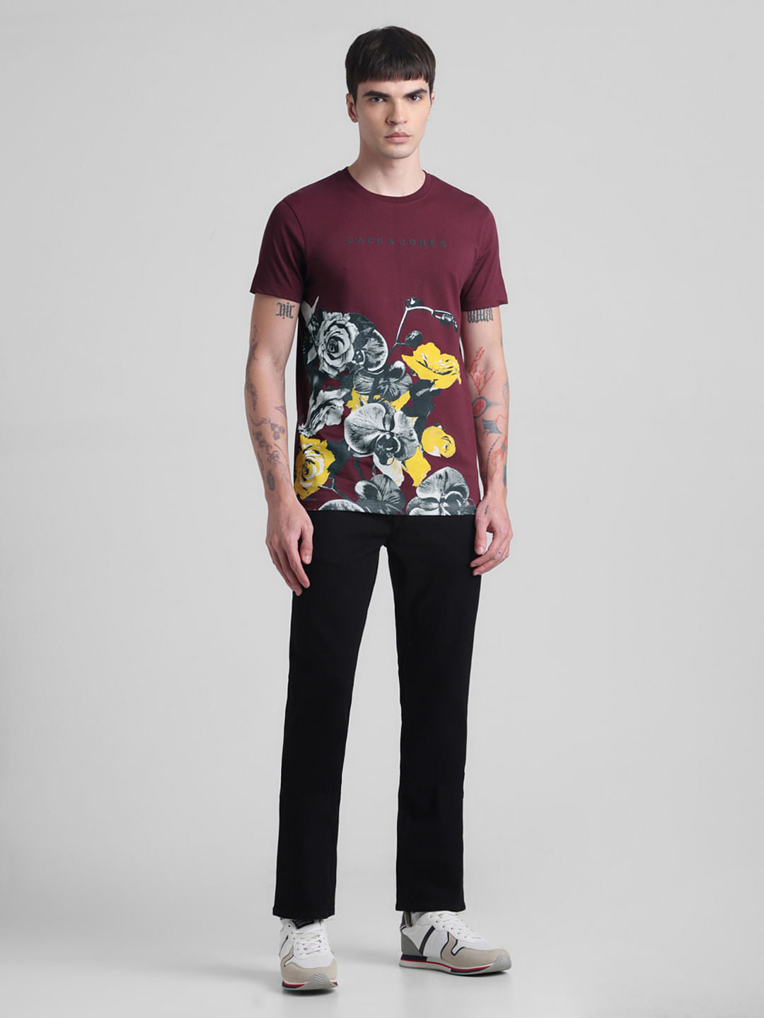 Maroon Floral Crew Neck T-shirt