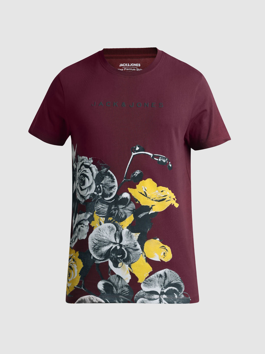 Maroon Floral Crew Neck T-shirt