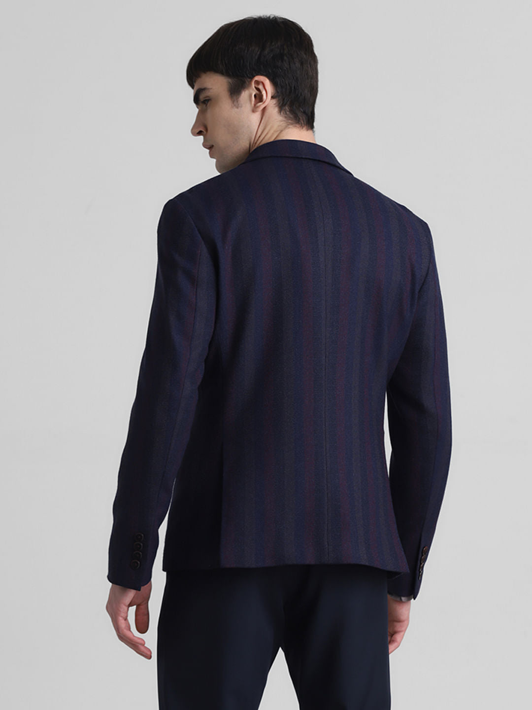 Navy Blue Striped Slim Fit Blazer