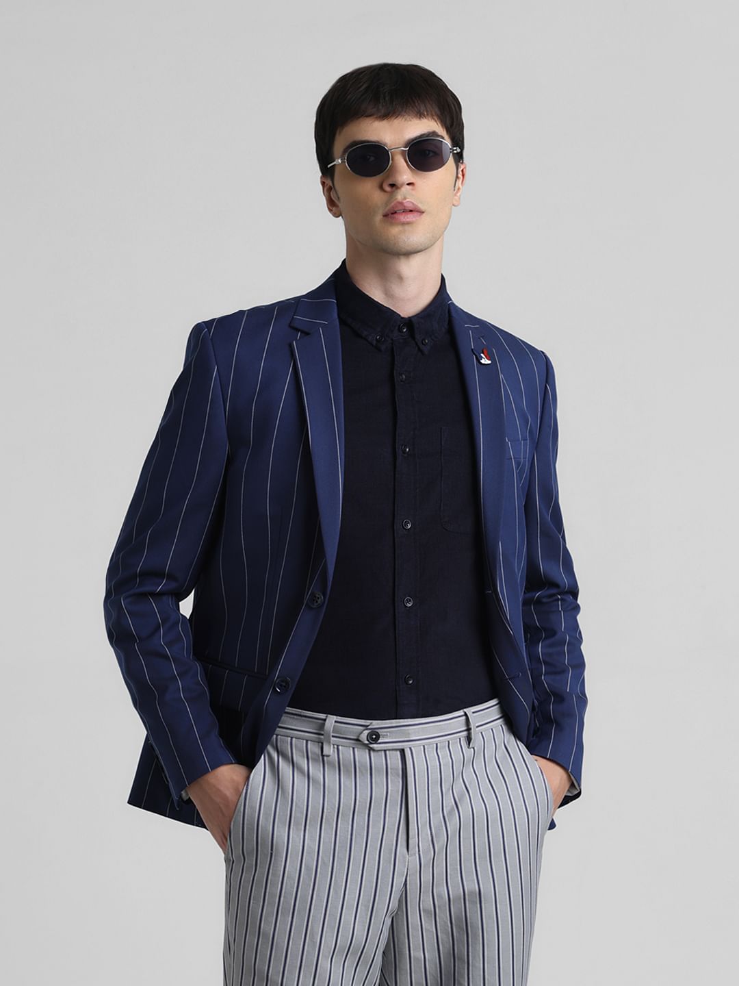 Blue Striped Formal Blazer