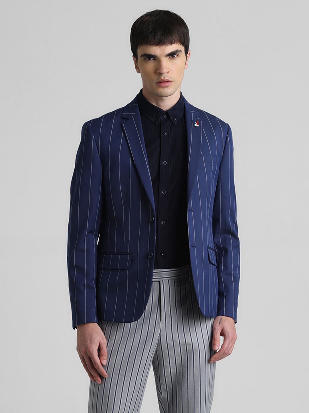 Blue Striped Formal Blazer