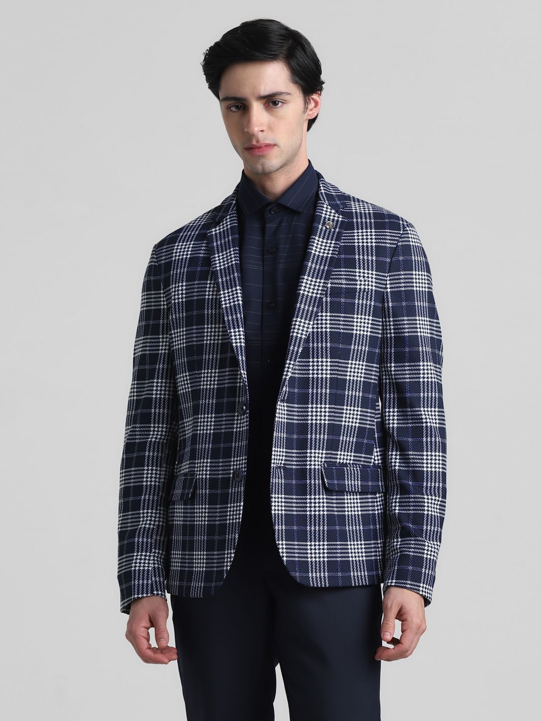 Blue Check Print Blazer