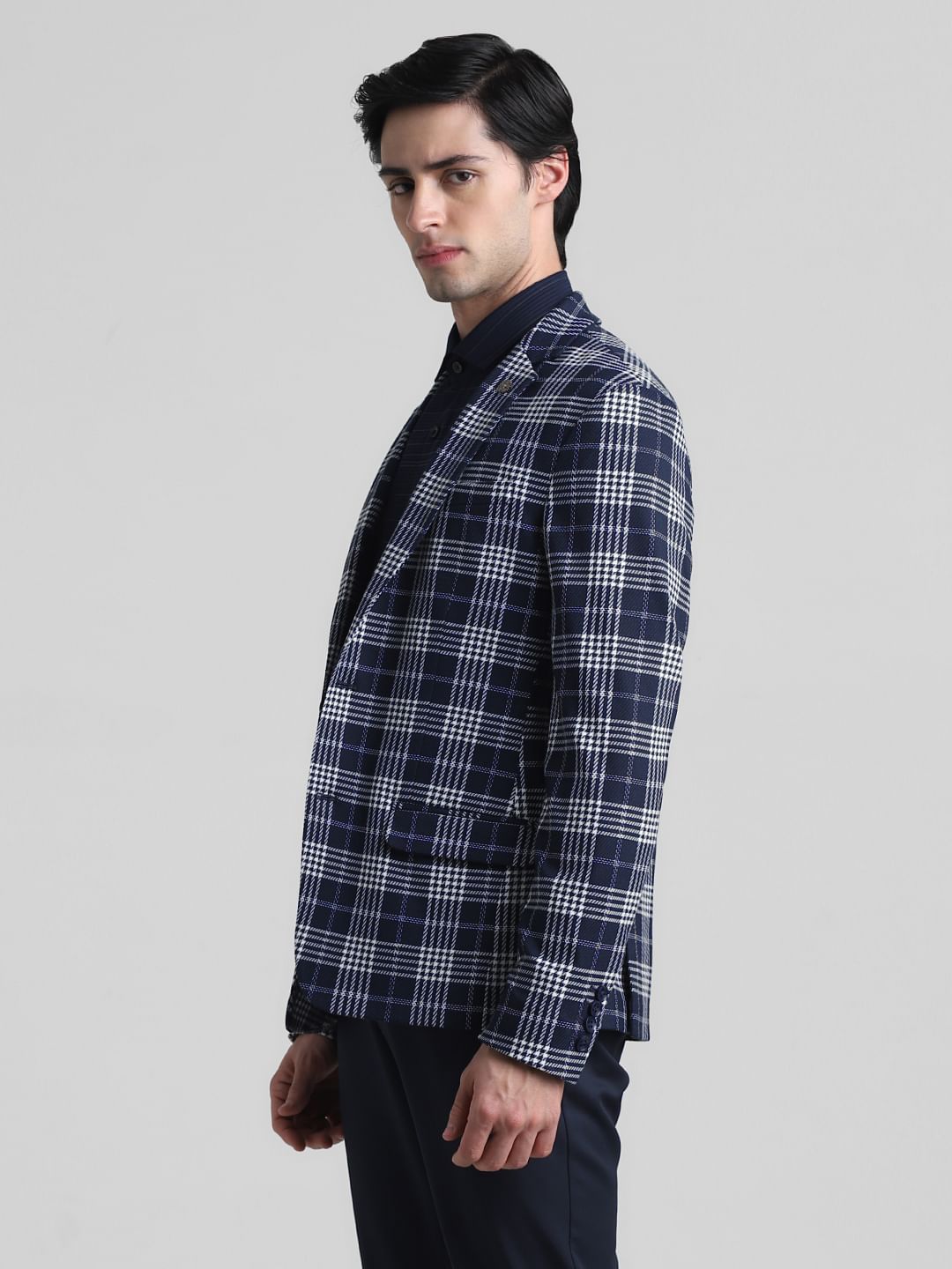 Blue Check Print Blazer