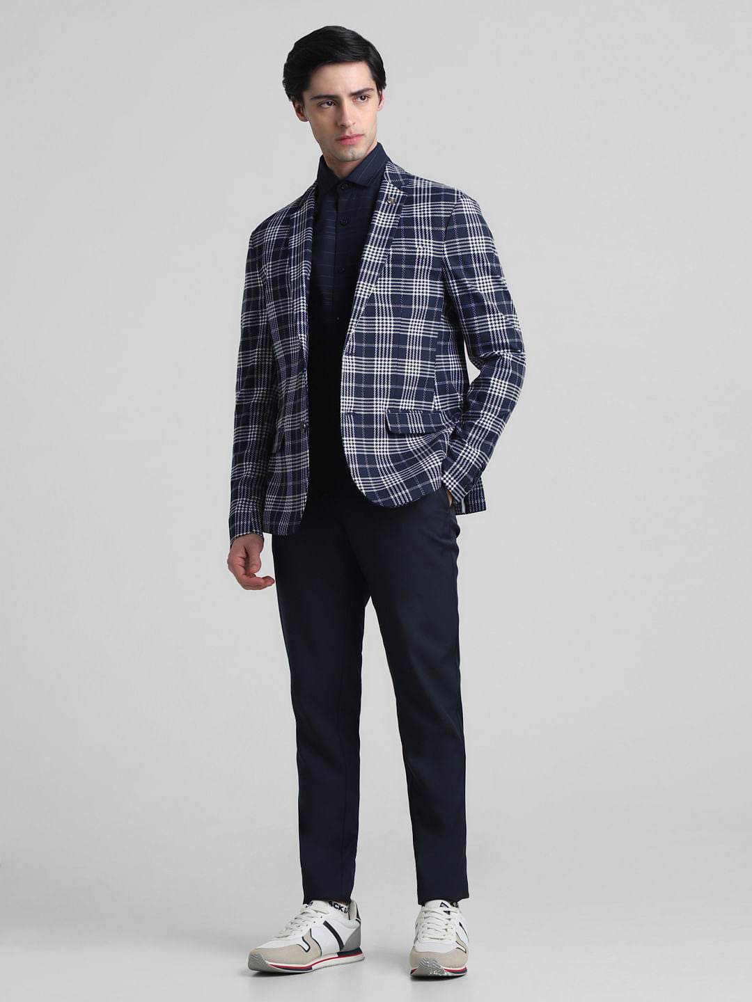 Blue Check Print Blazer