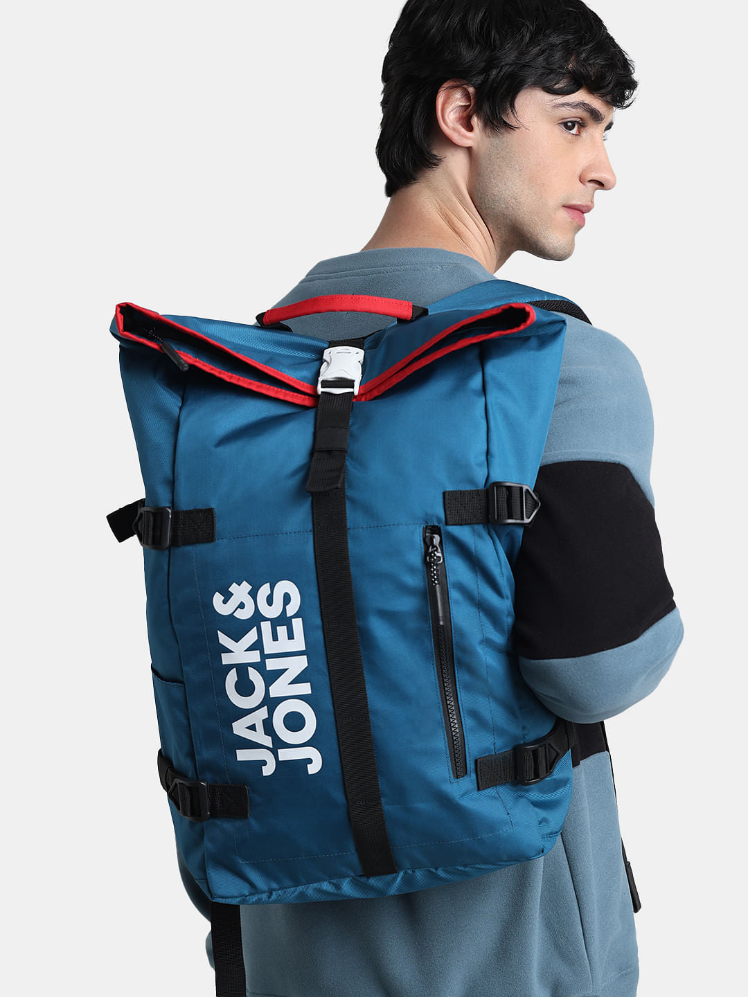 Blue Roll Top Backpack