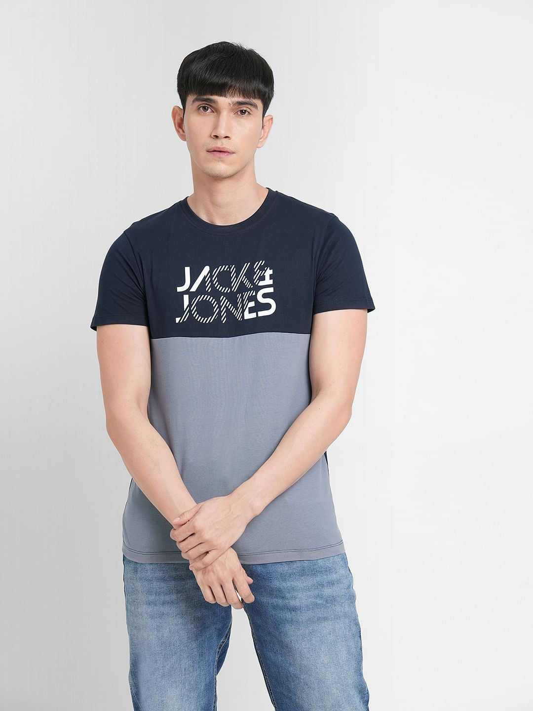 Blue Logo Print Crew Neck T-shirt
