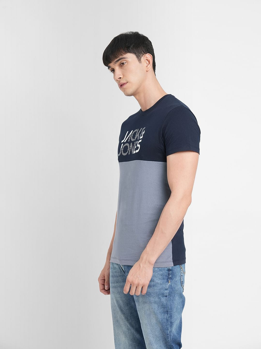 Blue Logo Print Crew Neck T-shirt