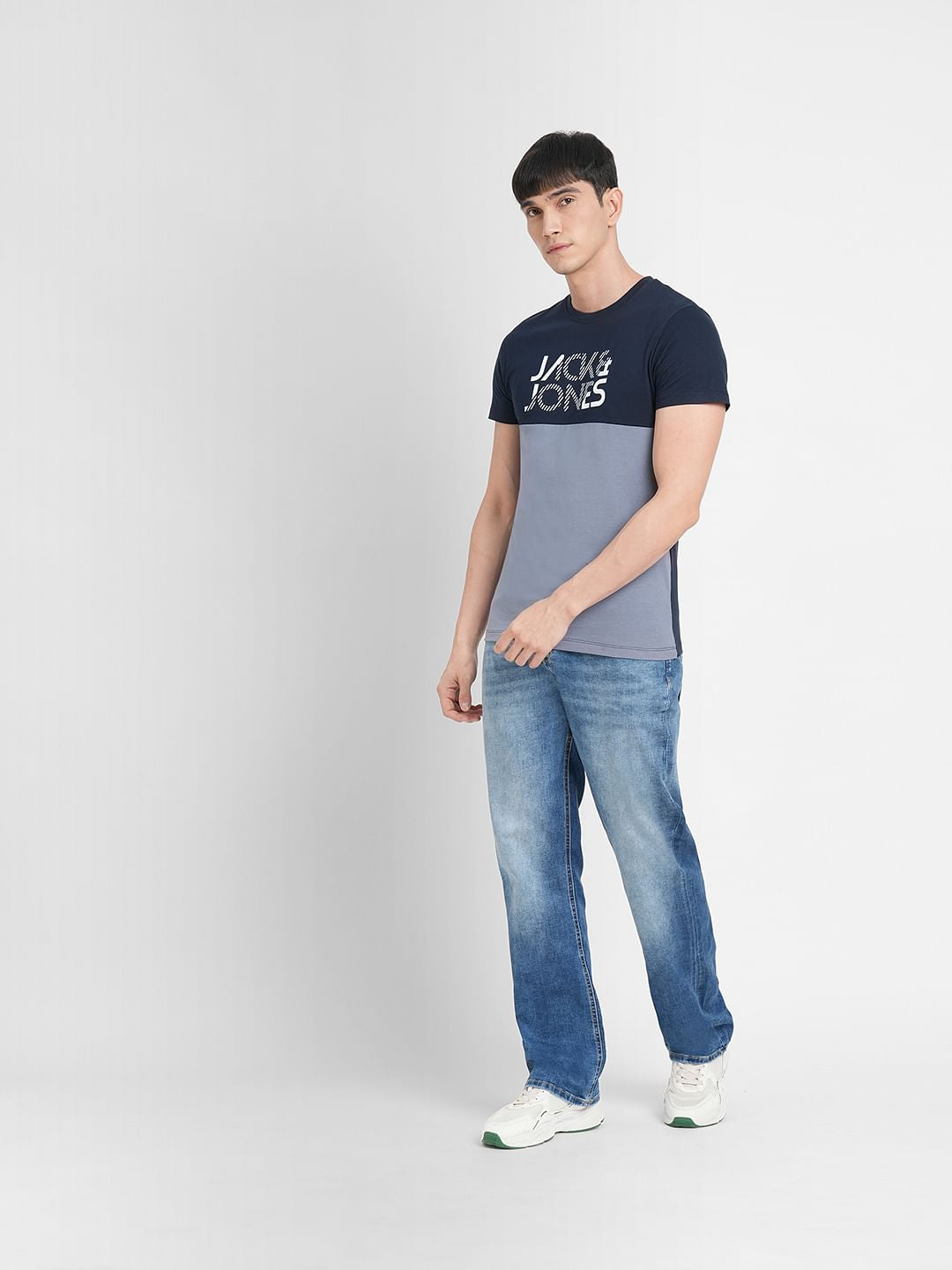 Blue Logo Print Crew Neck T-shirt