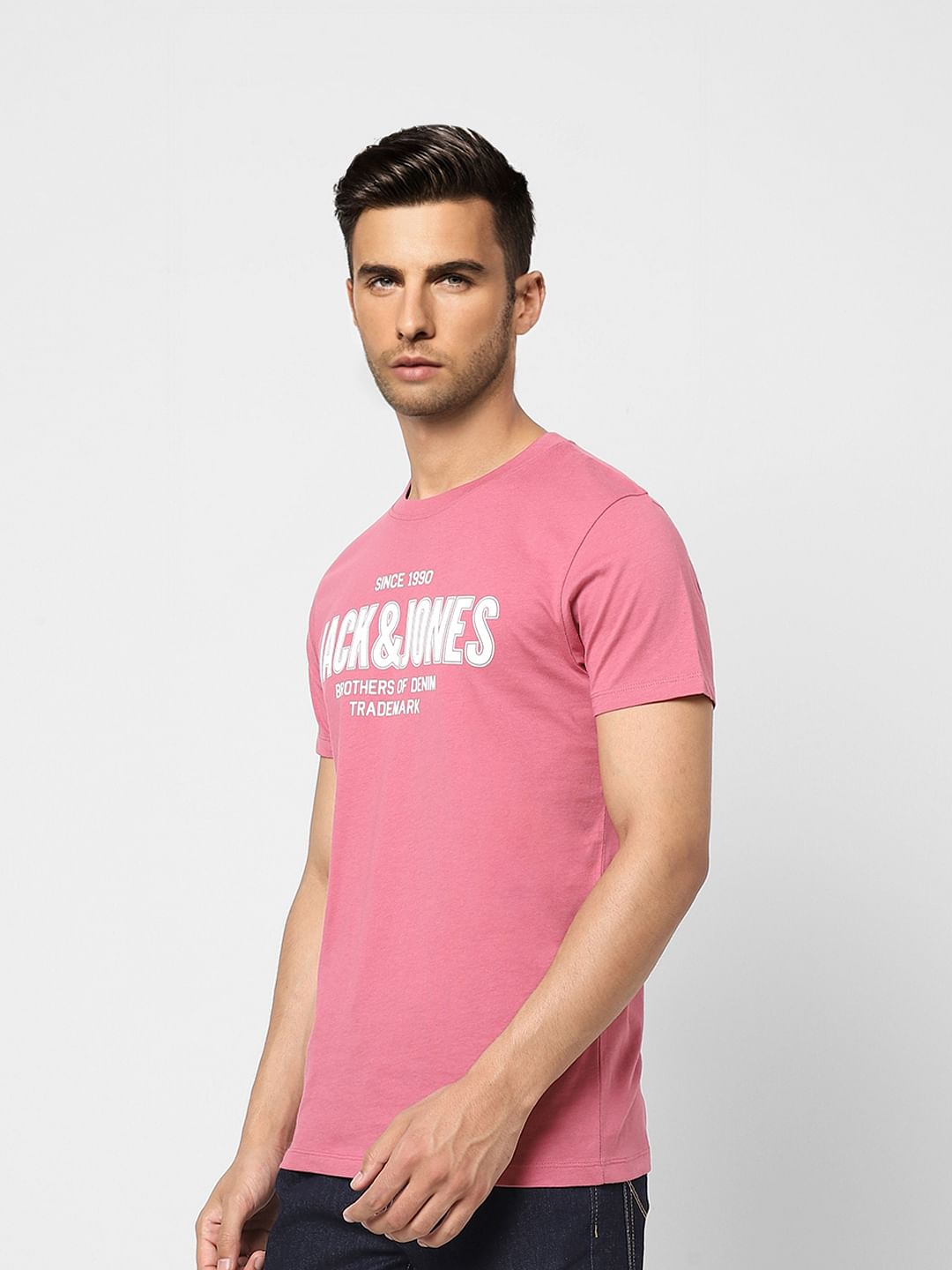 Pink Logo Print Crew Neck T-shirt