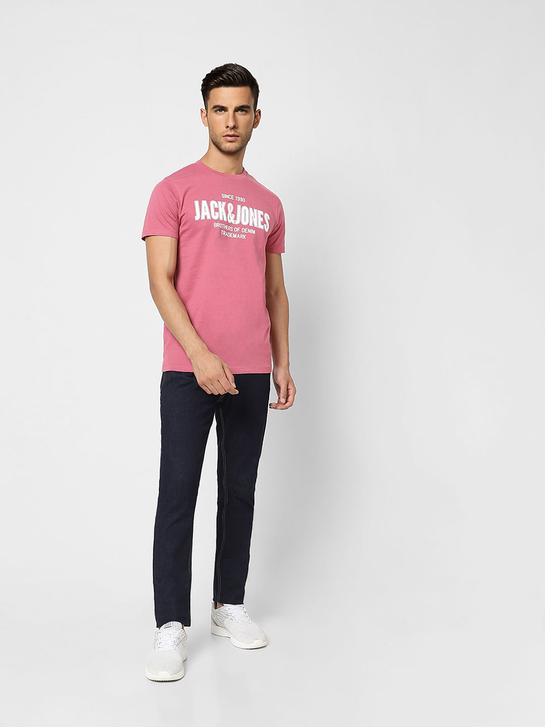 Pink Logo Print Crew Neck T-shirt