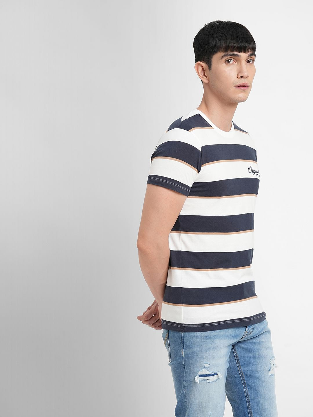 White Striped Crew Neck T-shirt
