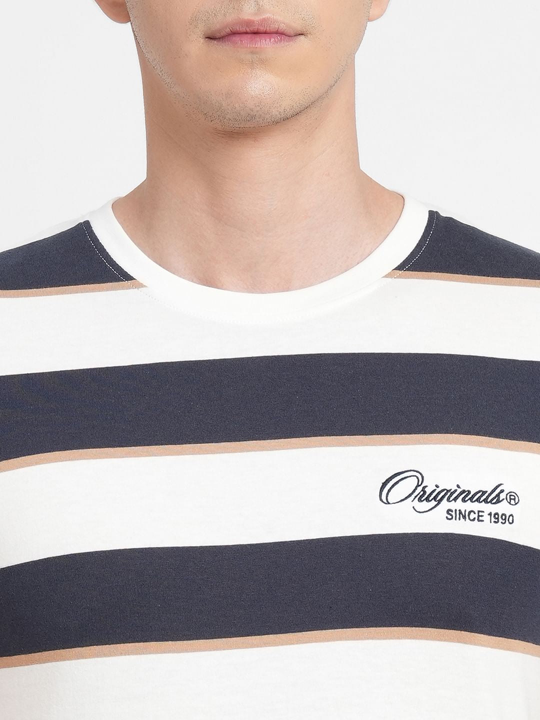 White Striped Crew Neck T-shirt