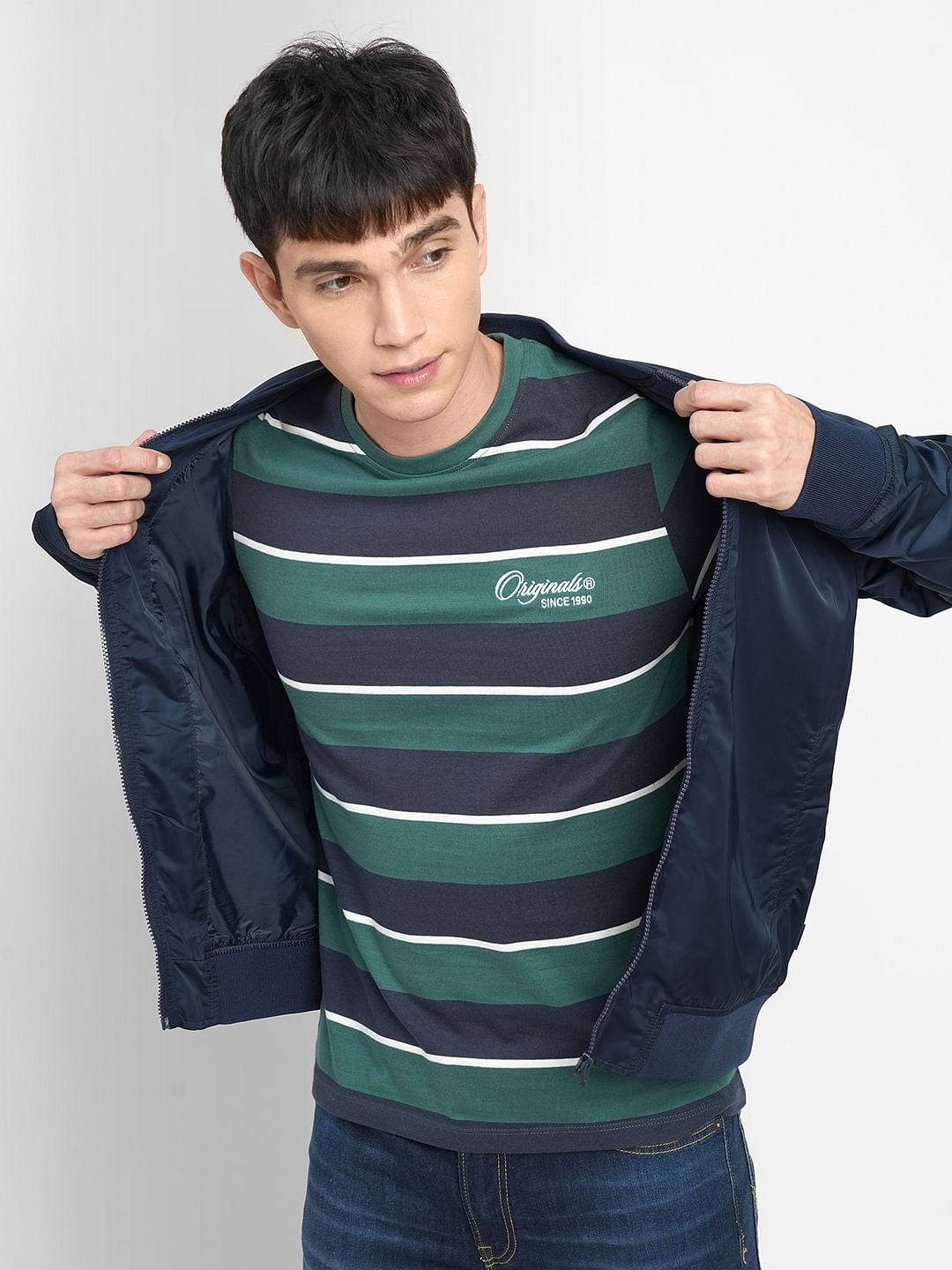 Green Striped Crew Neck T-shirt