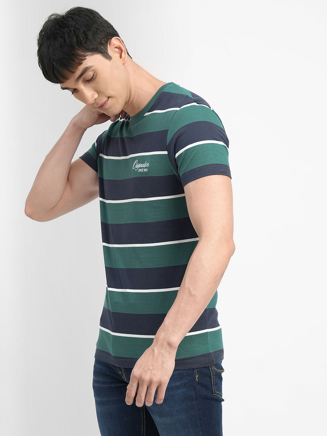 Green Striped Crew Neck T-shirt