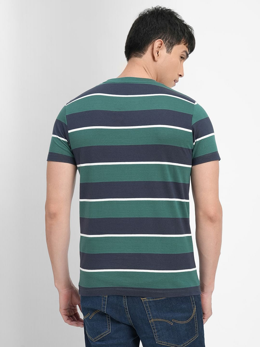 Green Striped Crew Neck T-shirt