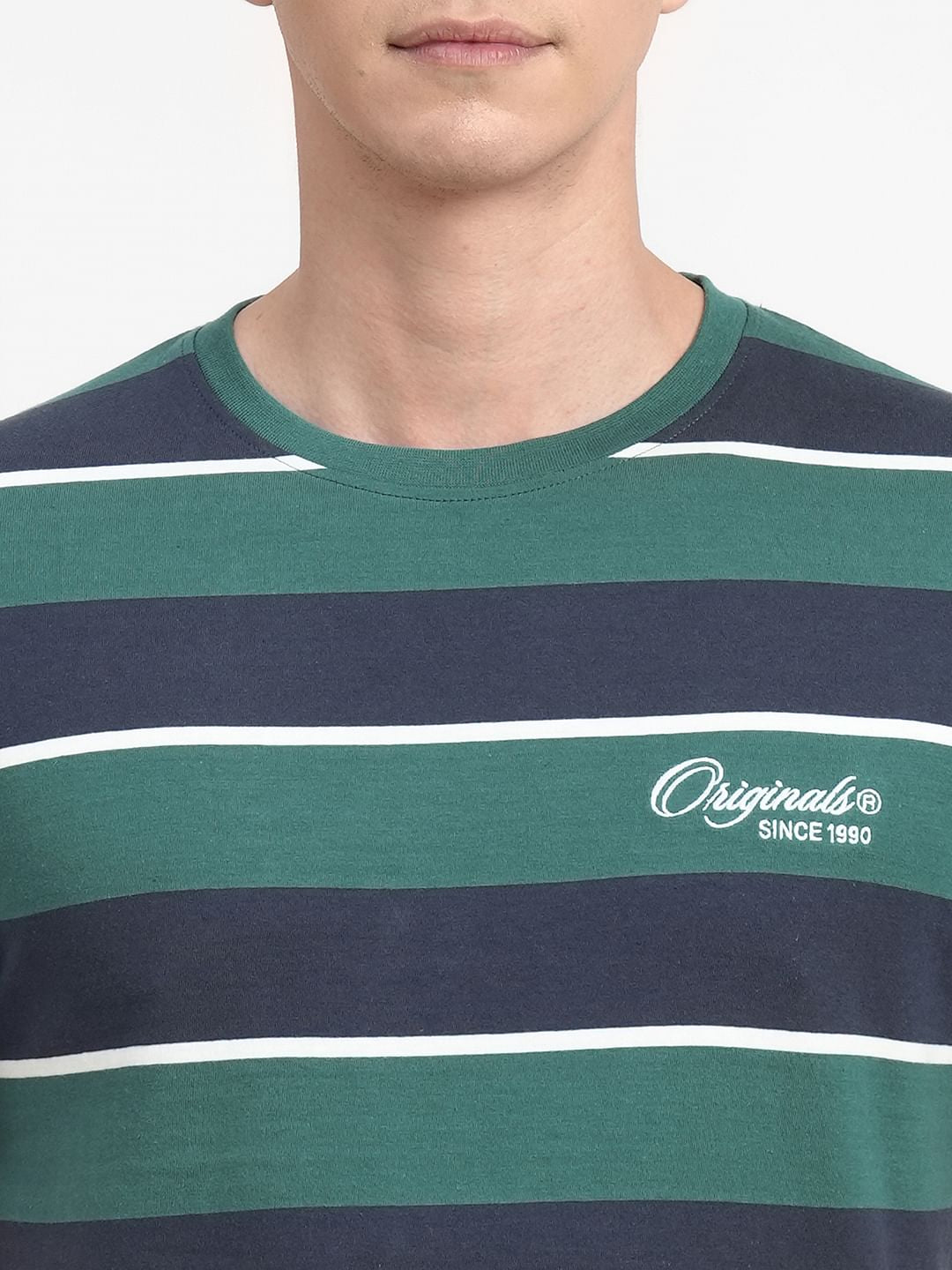 Green Striped Crew Neck T-shirt