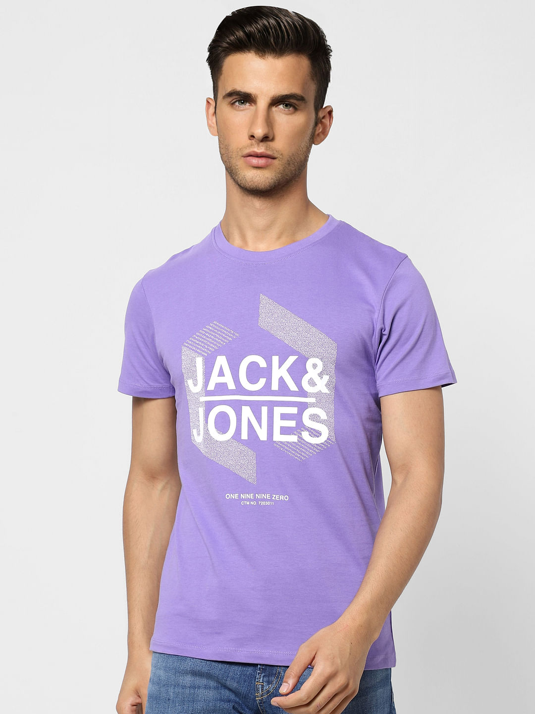 Purple Text Print Crew Neck T-shirt