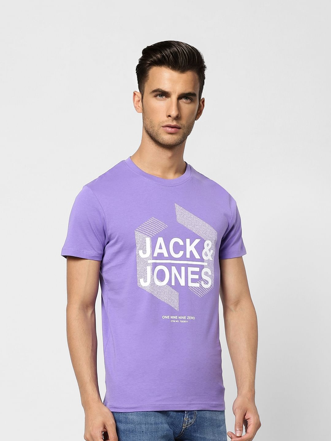 Purple Text Print Crew Neck T-shirt