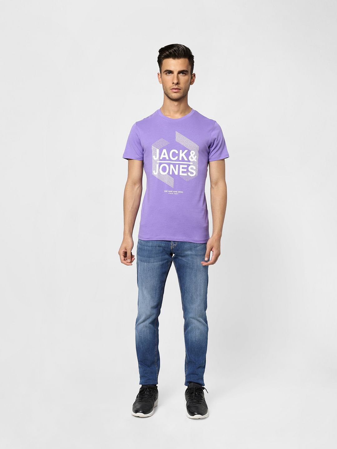 Purple Text Print Crew Neck T-shirt