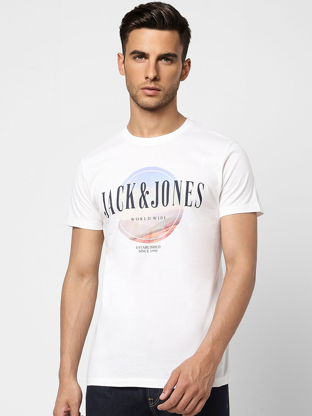 White Logo Print Crew Neck T-shirt