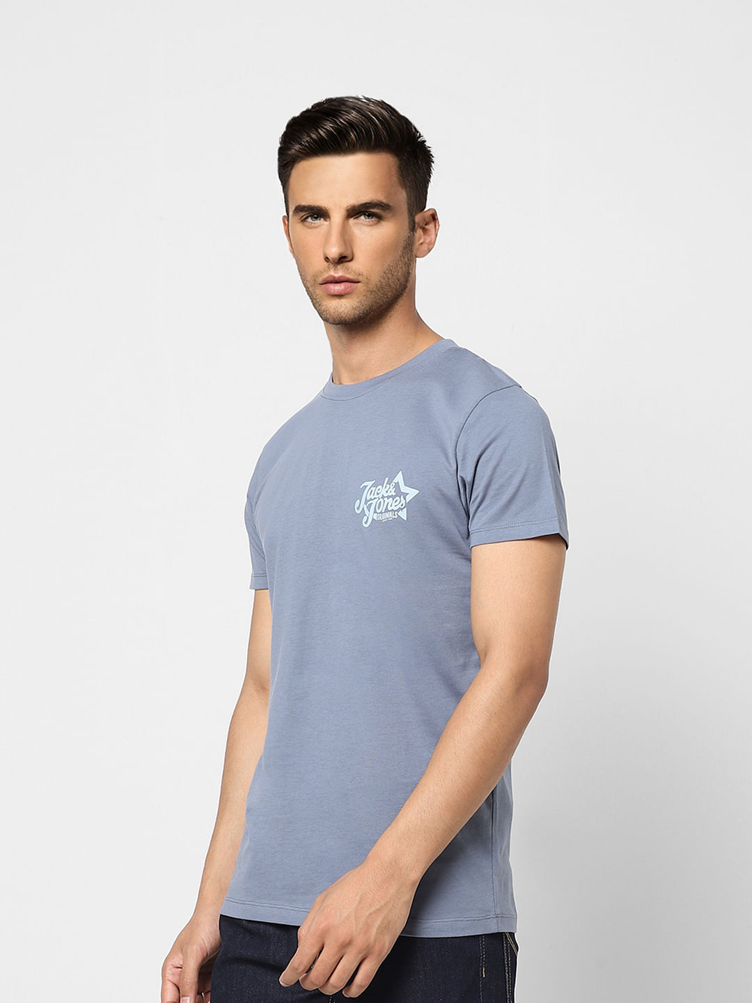 Blue Logo Print Crew Neck T-shirt