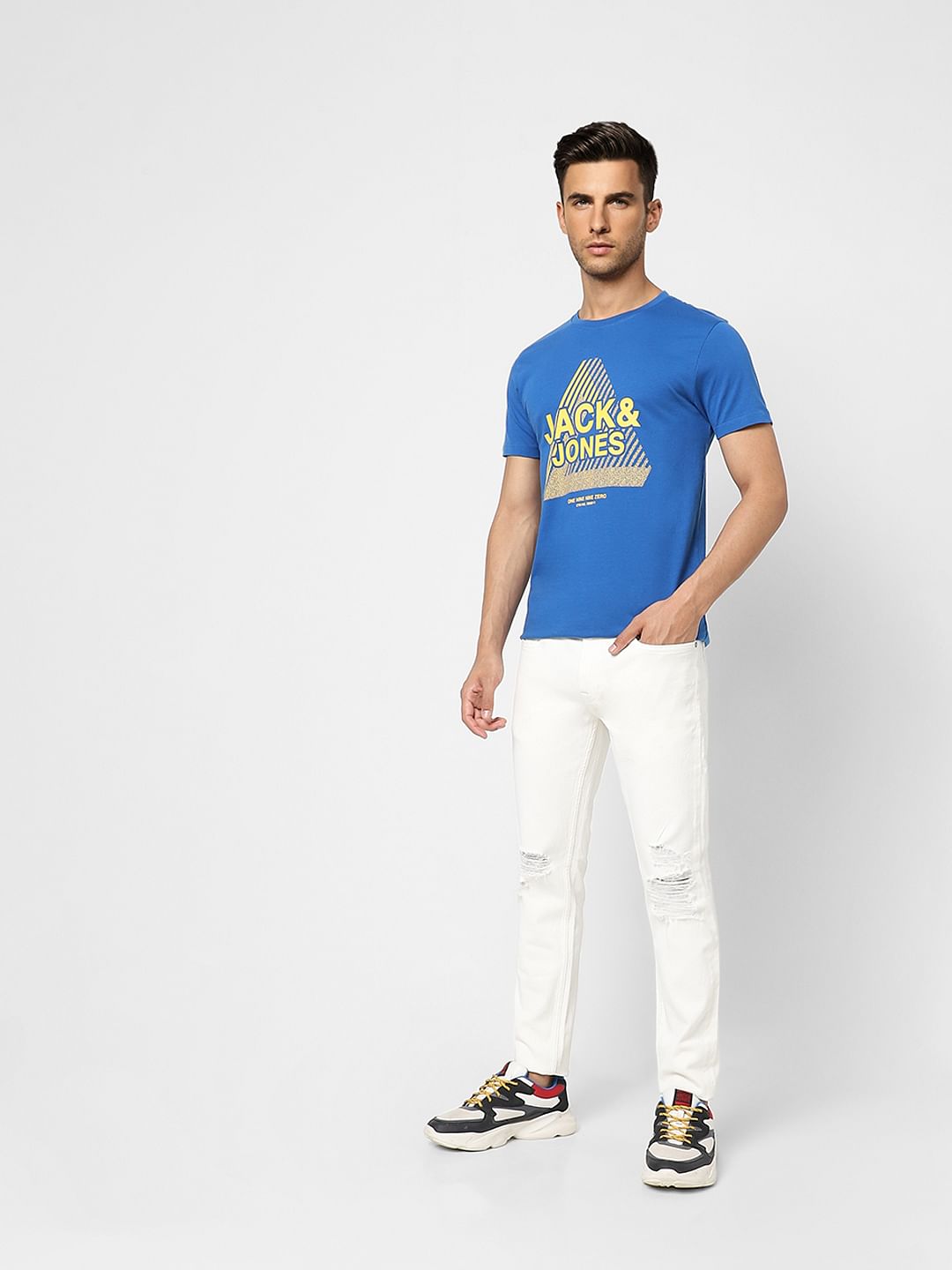 Blue Logo Print Crew Neck T-shirt