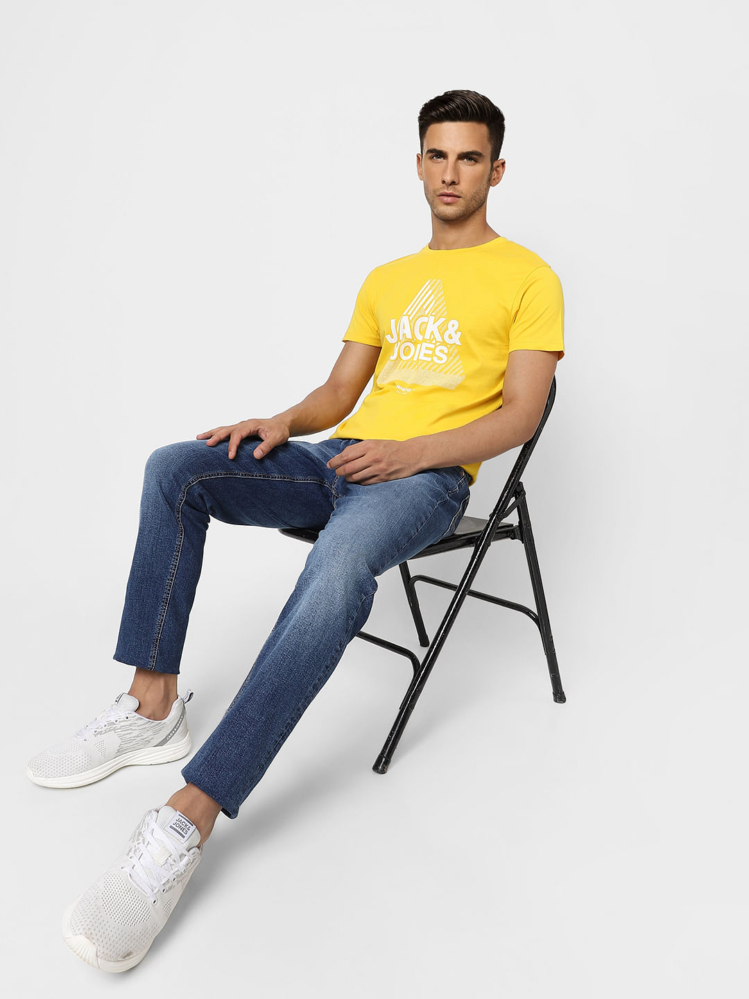 Yellow Logo Print Crew Neck T-shirt