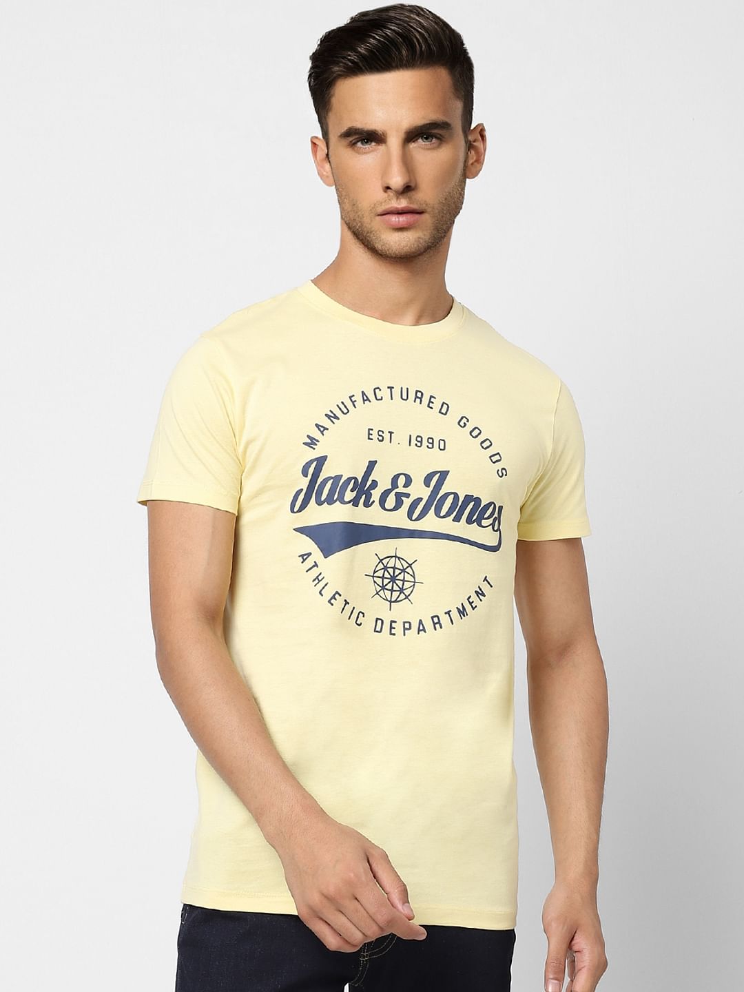 Light Yellow Logo Print Crew Neck T-shirt