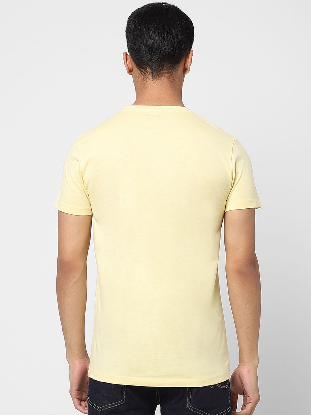Light Yellow Logo Print Crew Neck T-shirt