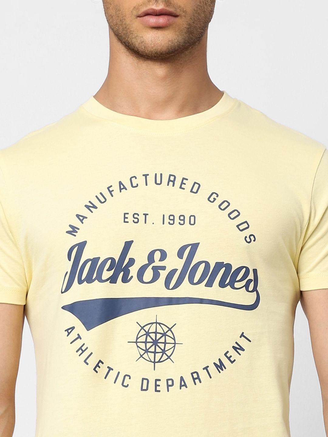 Light Yellow Logo Print Crew Neck T-shirt