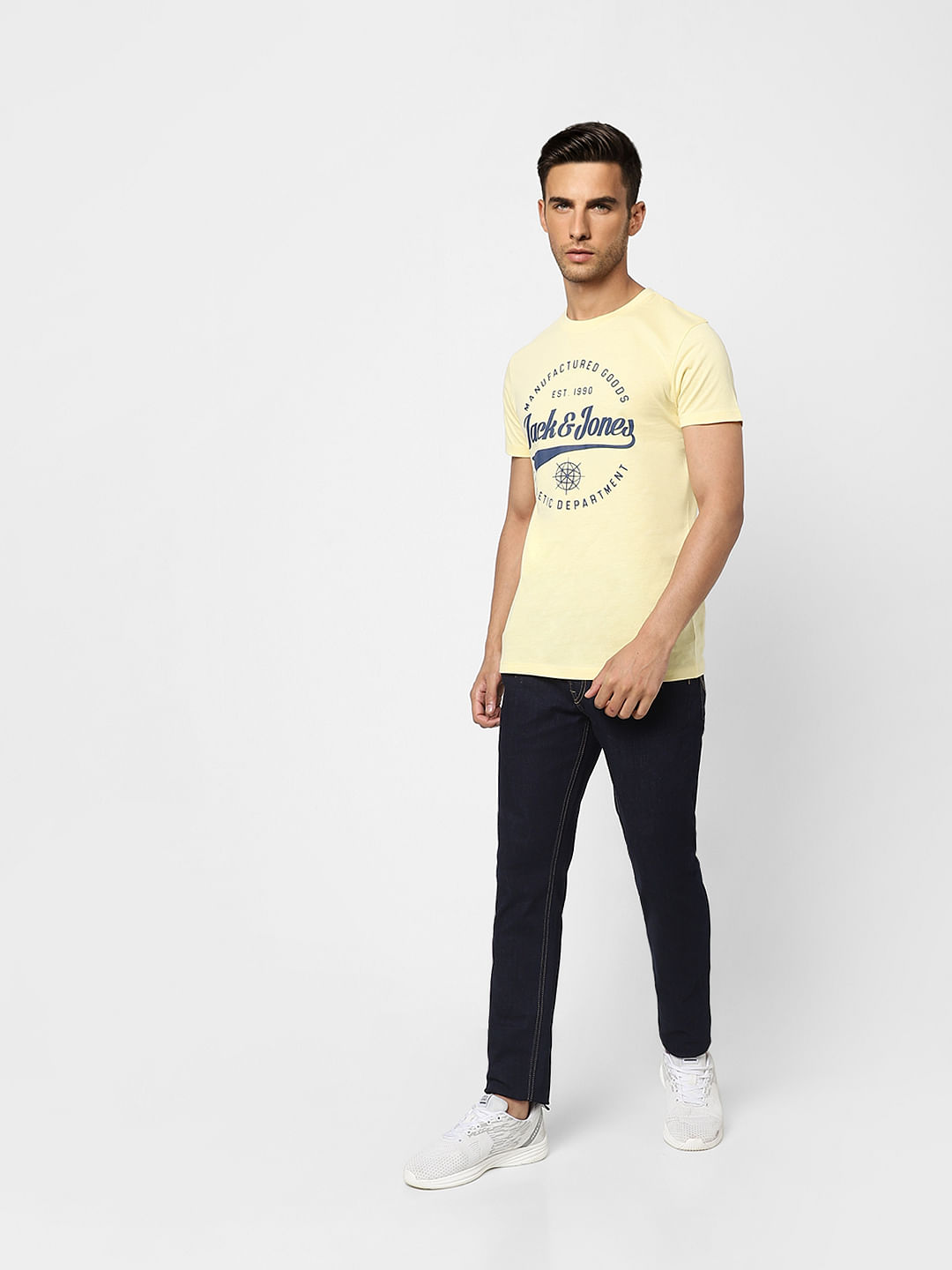 Light Yellow Logo Print Crew Neck T-shirt