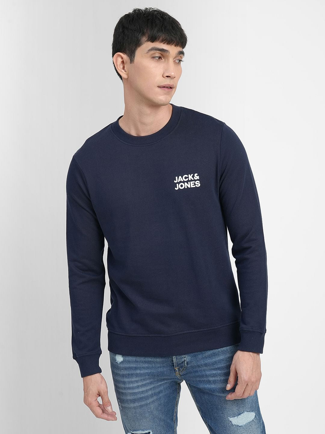 Navy Blue Logo Print Sweatshirt