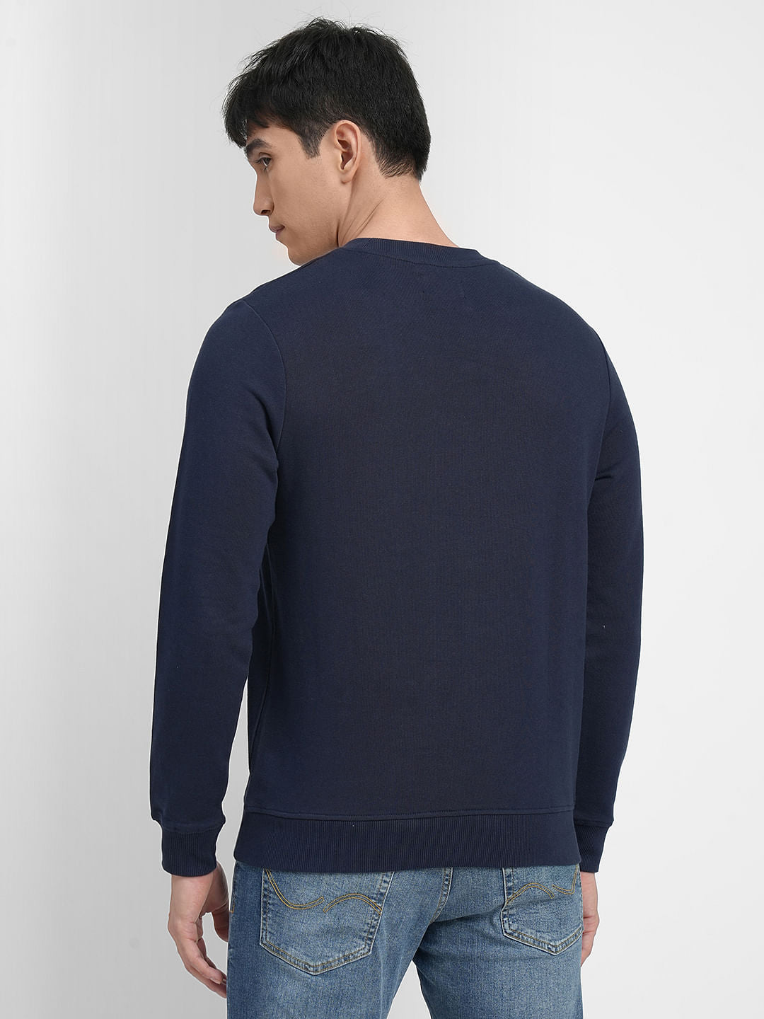Navy Blue Logo Print Sweatshirt