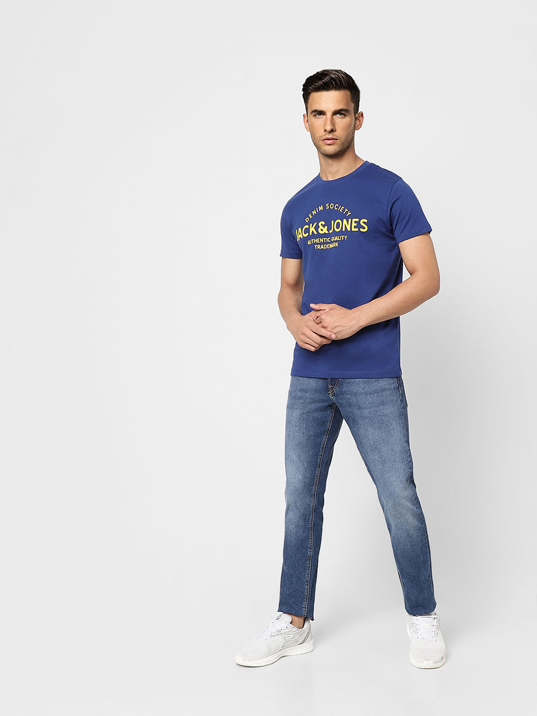 Dark Blue Logo Print Crew Neck T-shirt