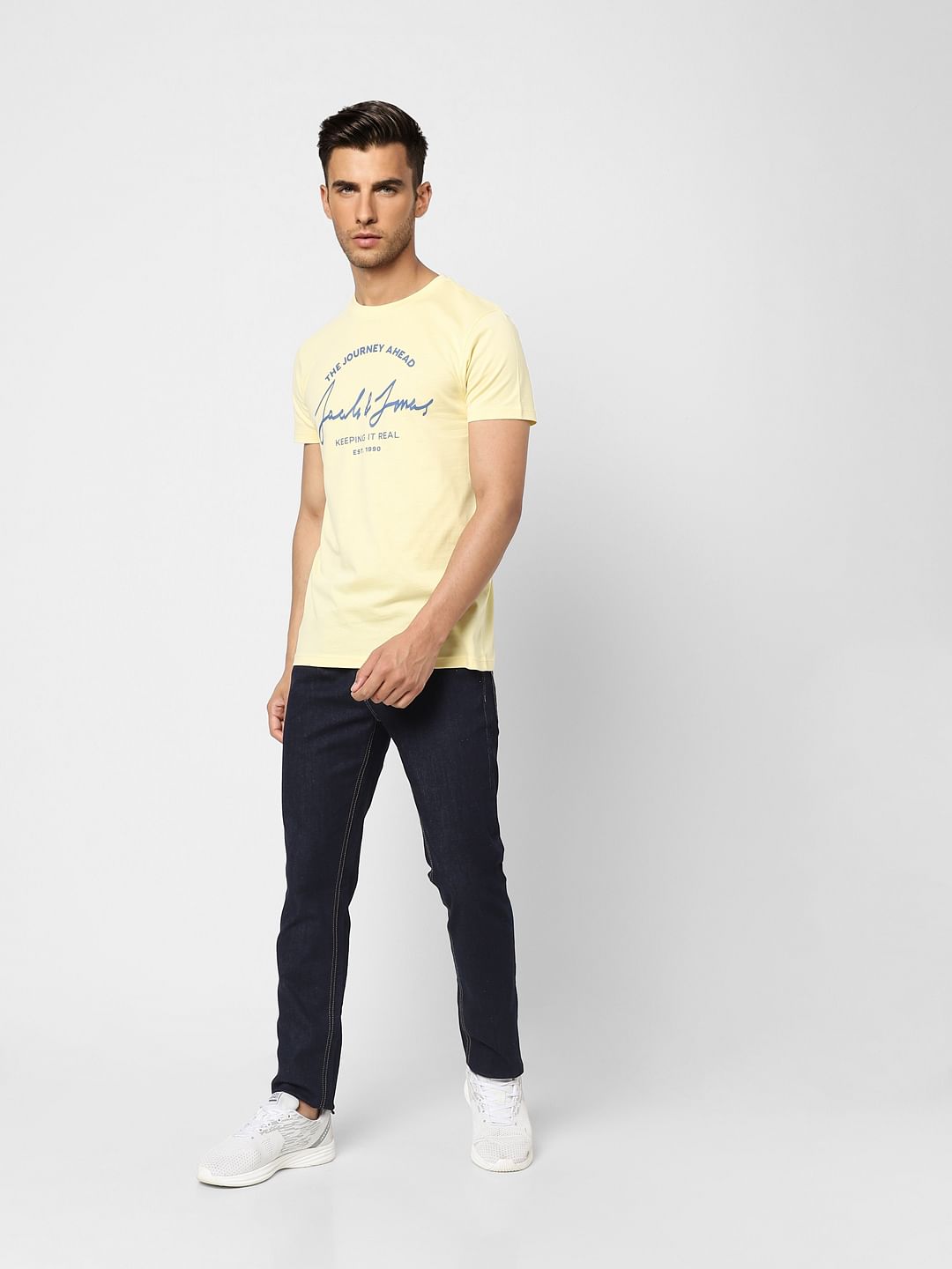 Yellow Logo Print Crew Neck T-shirt