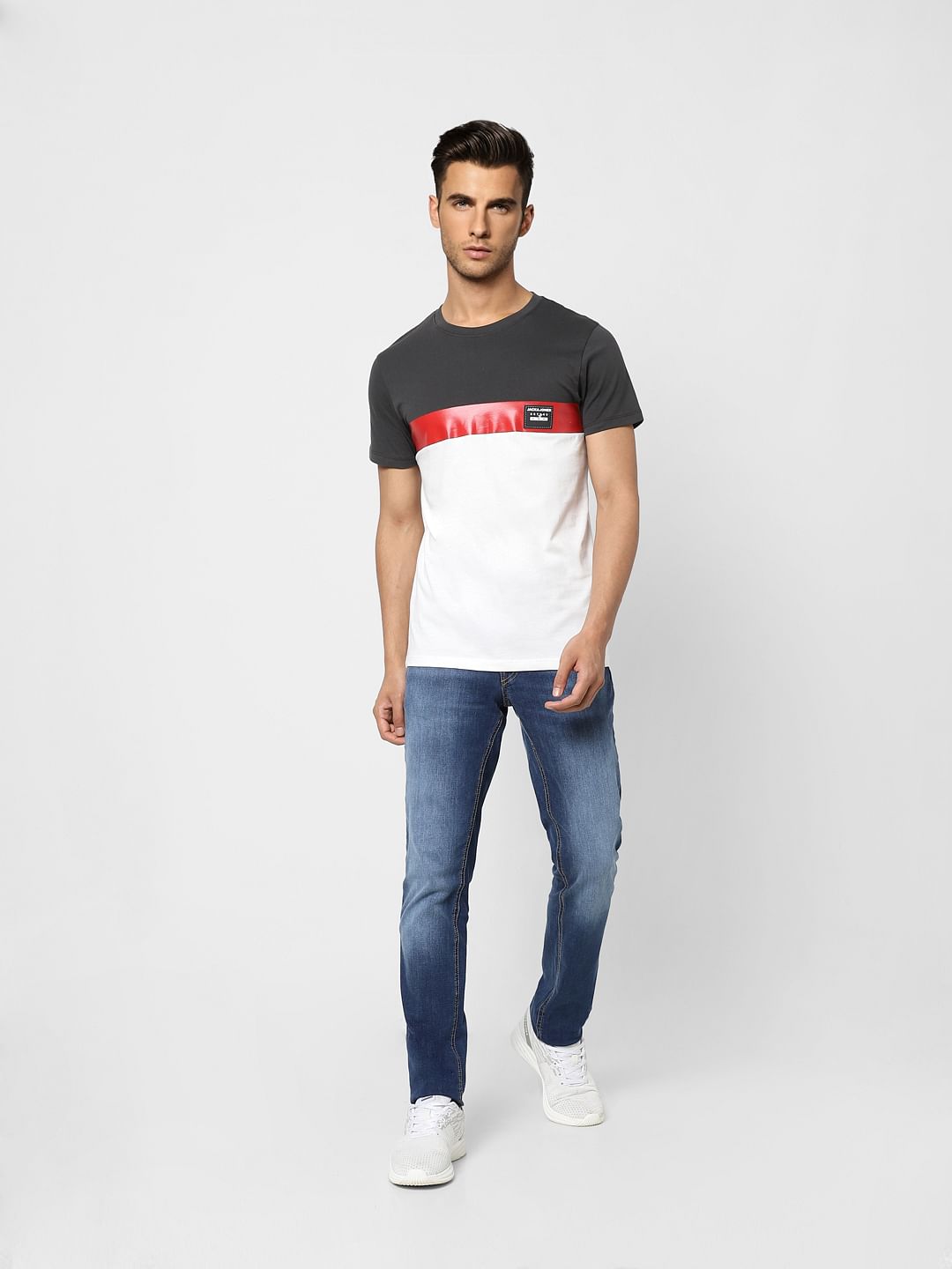 Black Colourblocked Crew Neck T-shirt